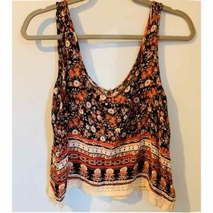 Medium F21 Red White Black Bohemian Oriental Crop Top